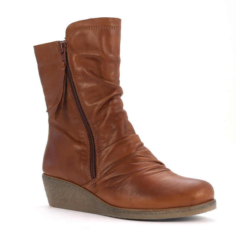 brown leather wedge boots